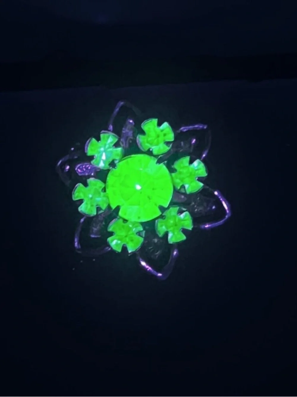 Vintage Uranium Glass Flower Brooch UV Reactive Peridot Rhinestone